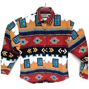 Circle T Metal Button Down Western Colorful Abstract Shirt Vintage 90s Small